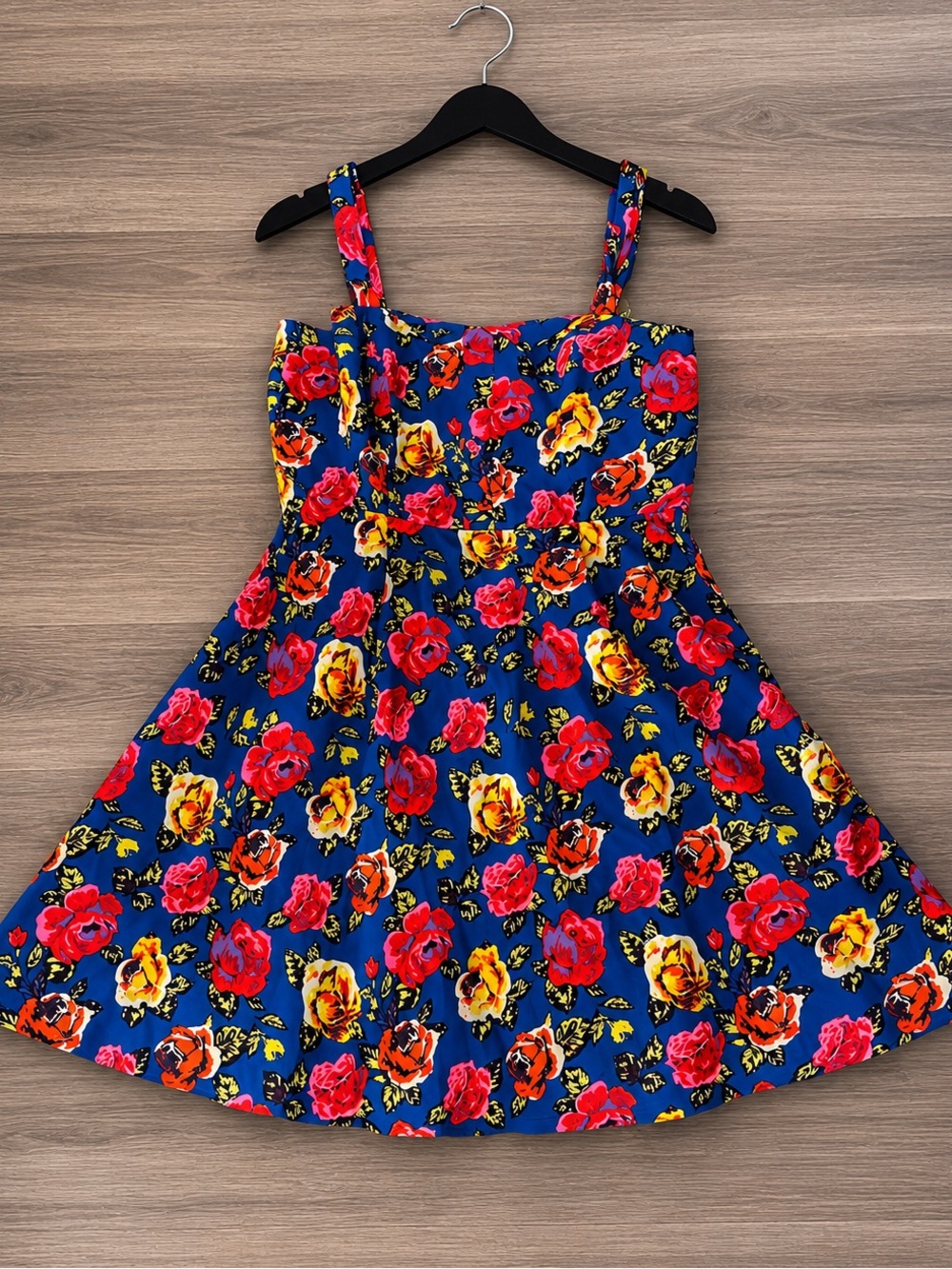 Women Navy Floral Sundress with Bright Rose Print